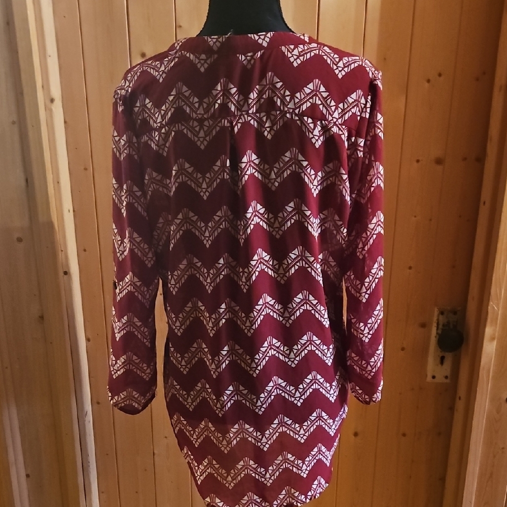 Ultra Flirt Burgundy Chevron Blouse - Picture 2 of 3